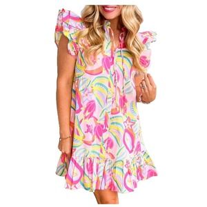 Michelle Mcdowell Dress Abby Ruffle Hem Preppy Coquette Whimsy Beachy Size‎ M